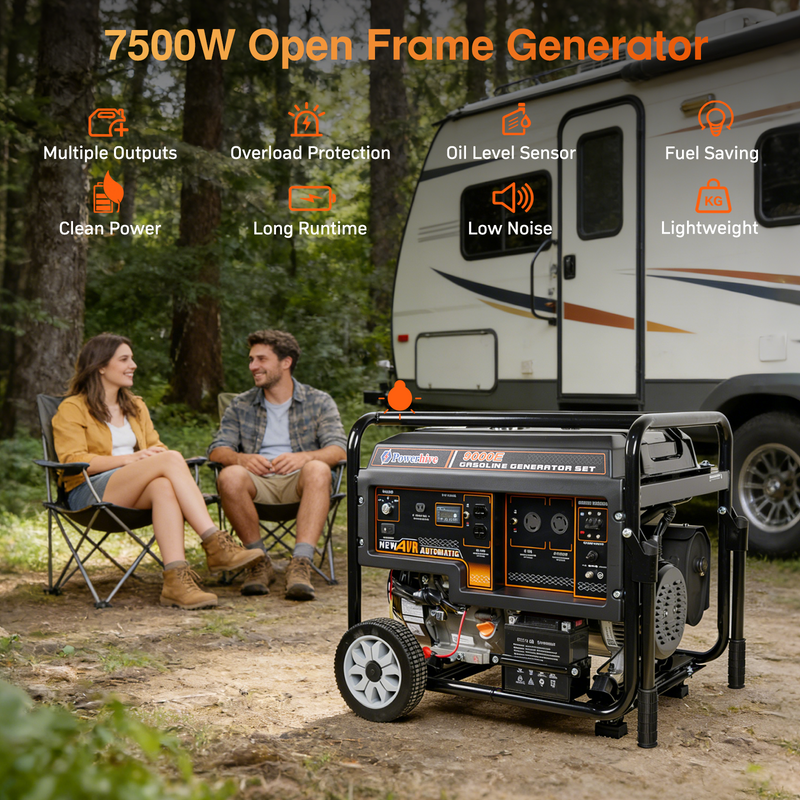 POWERHIVE Open Frame Gasoline Generator 7-7.5kW – Mod.9000E | Heavy-Duty Construction Power