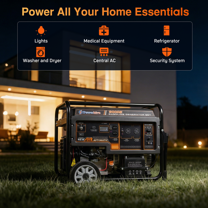 POWERHIVE Open Frame Gasoline Generator 7-7.5kW – Mod.9000E | Heavy-Duty Construction Power
