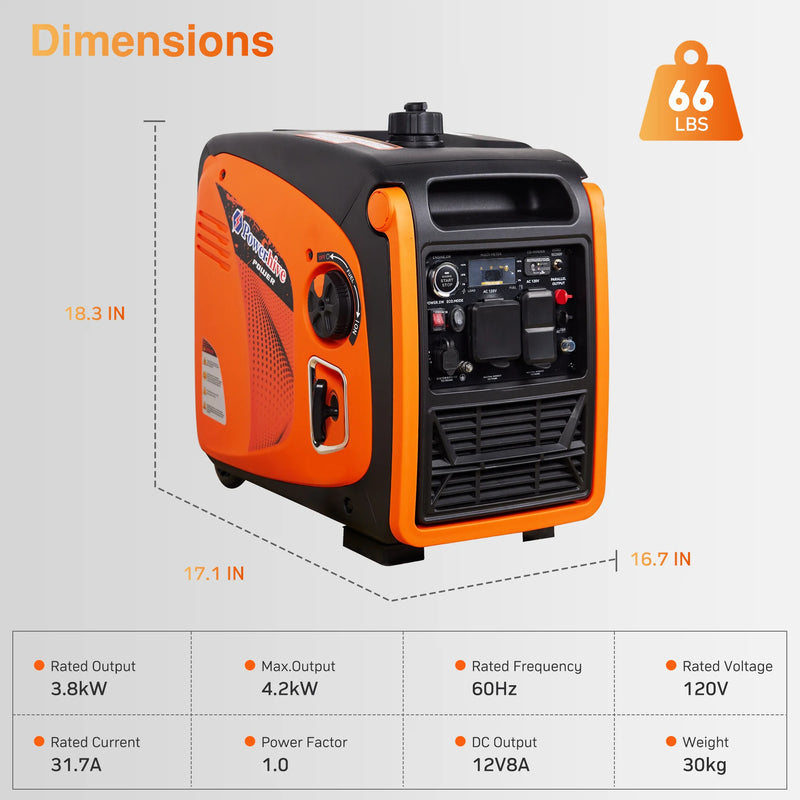 POWERHIVE Enclosed Gasoline Generator 3.8kW – Mod.4800IE | Silent & Portable Power