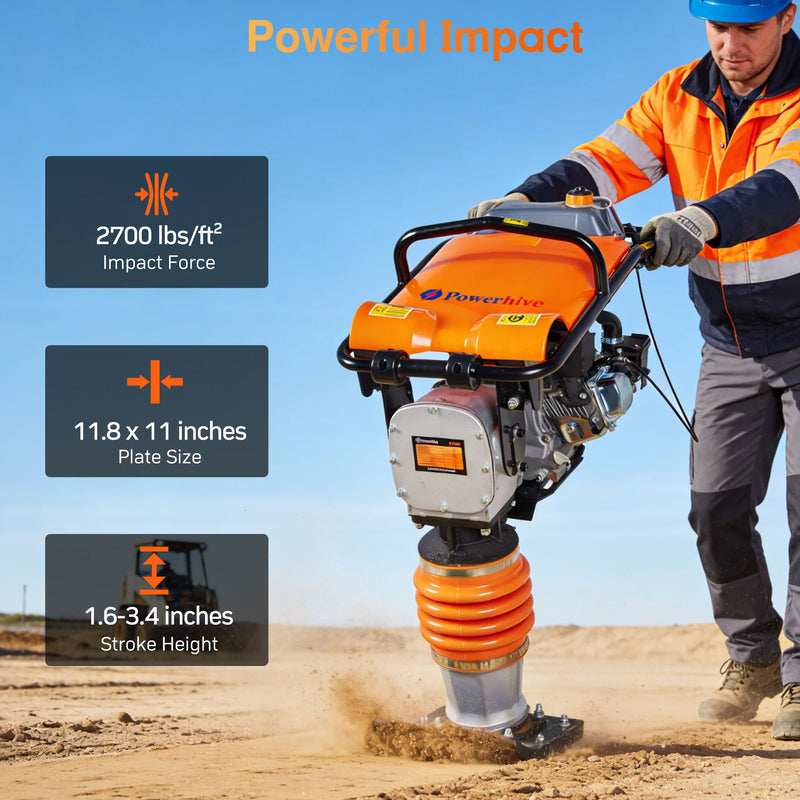 POWERHIVE Impact Hammer – Mod.SR80 | Enhanced Power & Large Base Plate 6.5HP