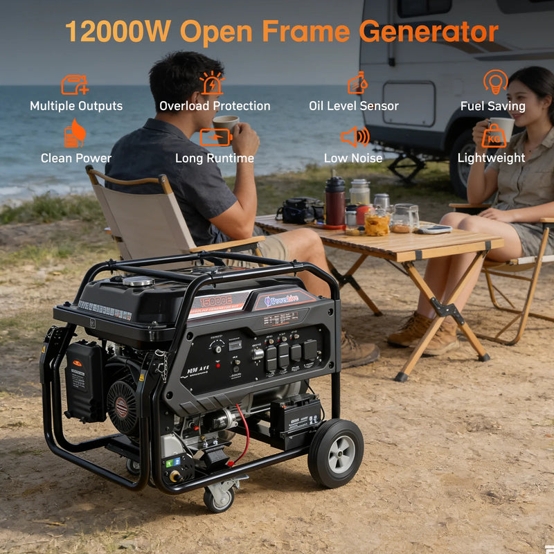 POWERHIVE Open Frame Tri-Fuel Generator 11.5-12kW – Mod.15000E | Heavy-Duty Construction Power