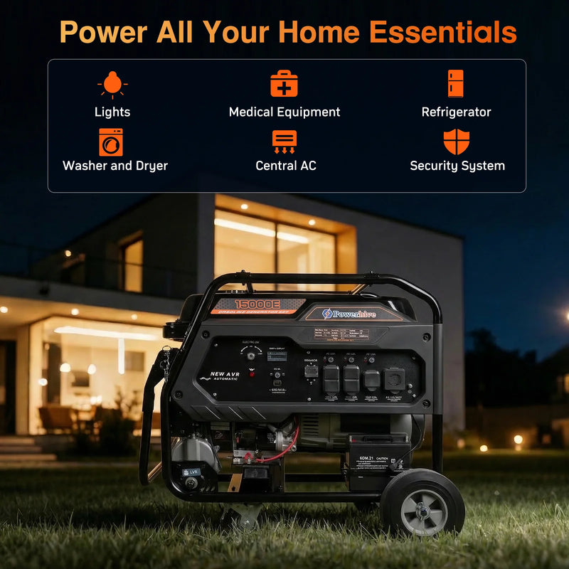 POWERHIVE Open Frame Tri-Fuel Generator 11.5-12kW – Mod.15000E | Heavy-Duty Construction Power