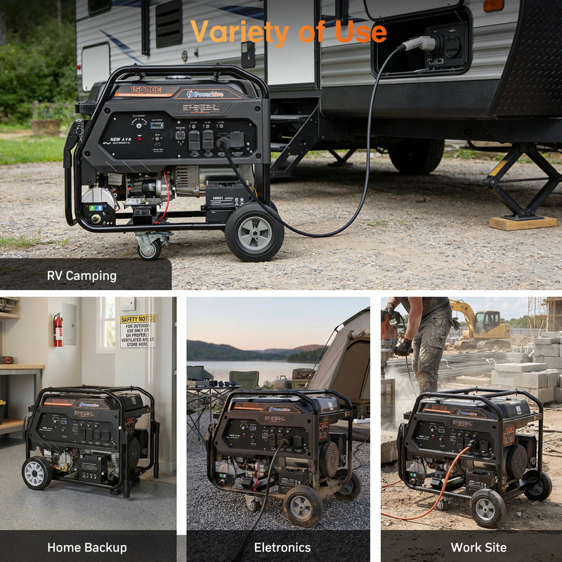 POWERHIVE Open Frame Tri-Fuel Generator 11.5-12kW – Mod.15000E | Heavy-Duty Construction Power