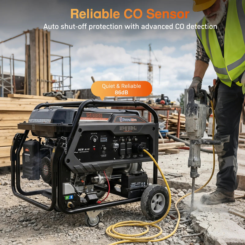 POWERHIVE Open Frame Tri-Fuel Generator 11.5-12kW – Mod.15000E | Heavy-Duty Construction Power