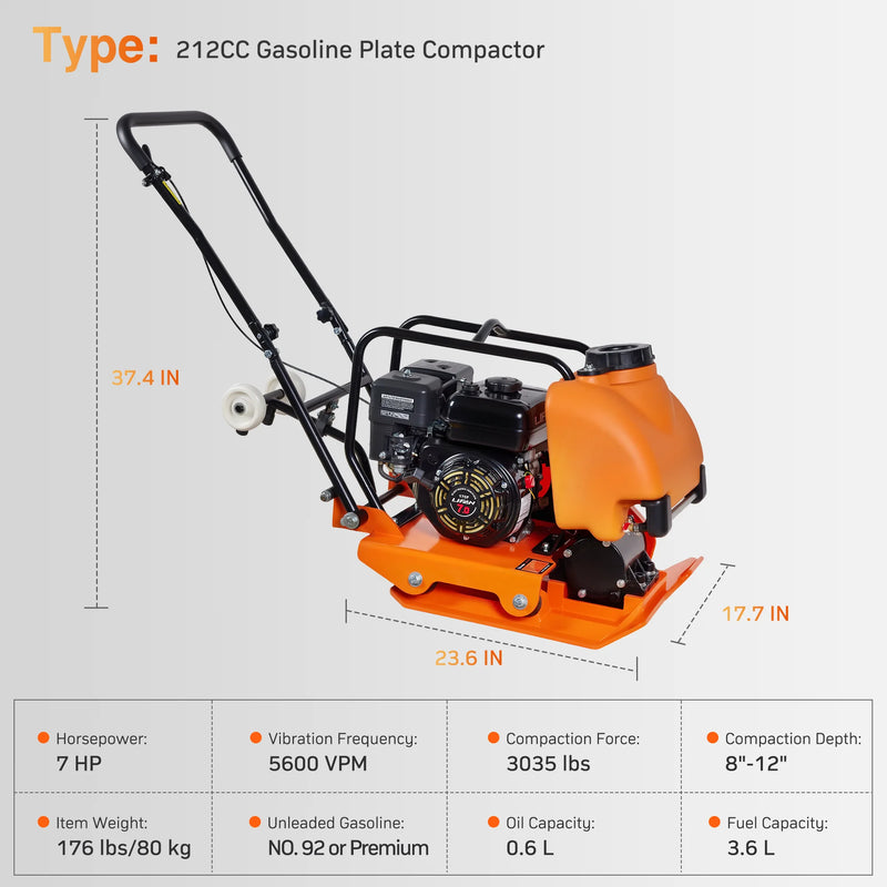 POWERHIVE Plate Compactor – Mod. SC-77W |  3035 lbf , 22 x 18.7 inch Plate